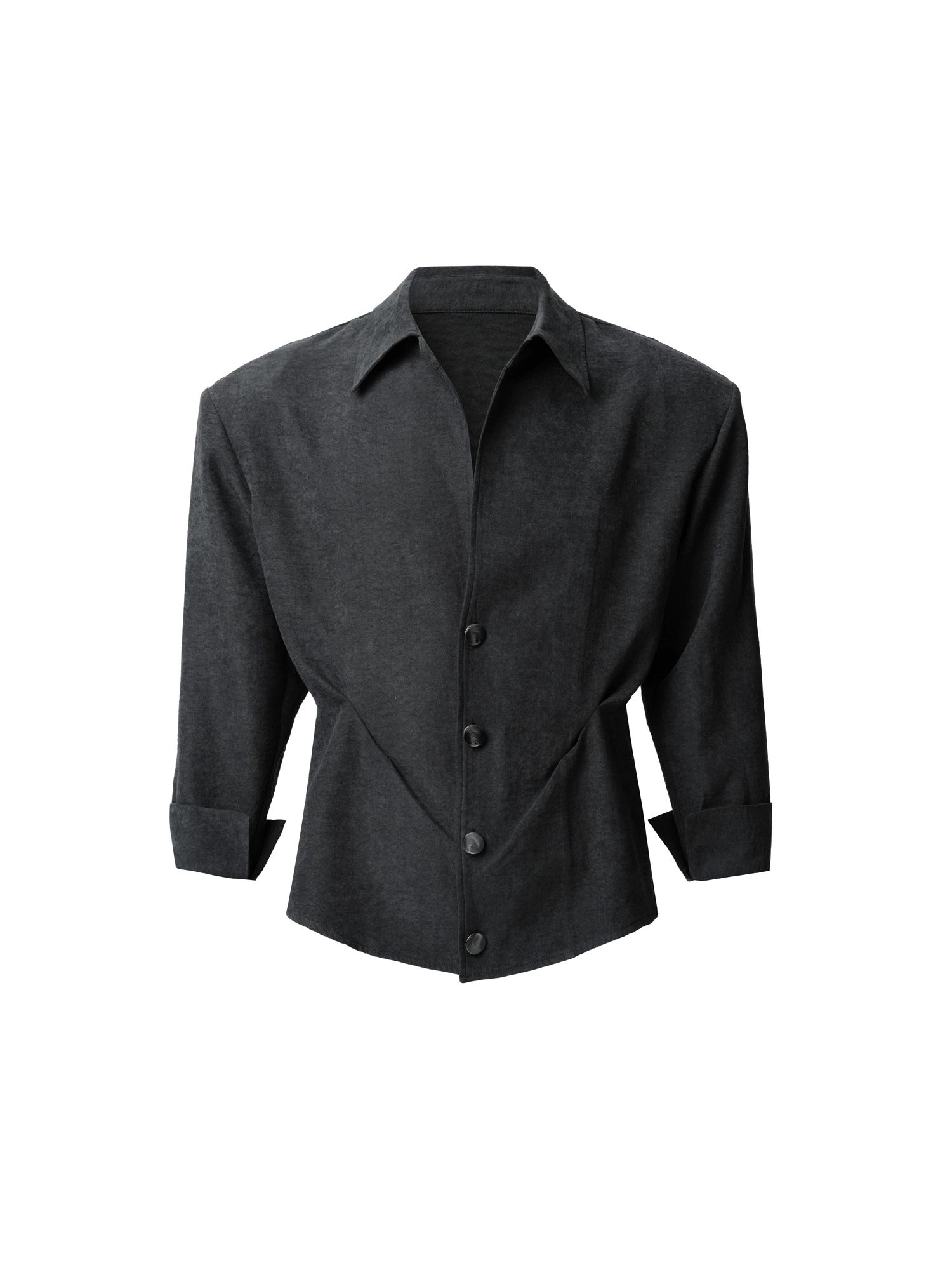 Black Sculpted Waist Button-Up Shirt