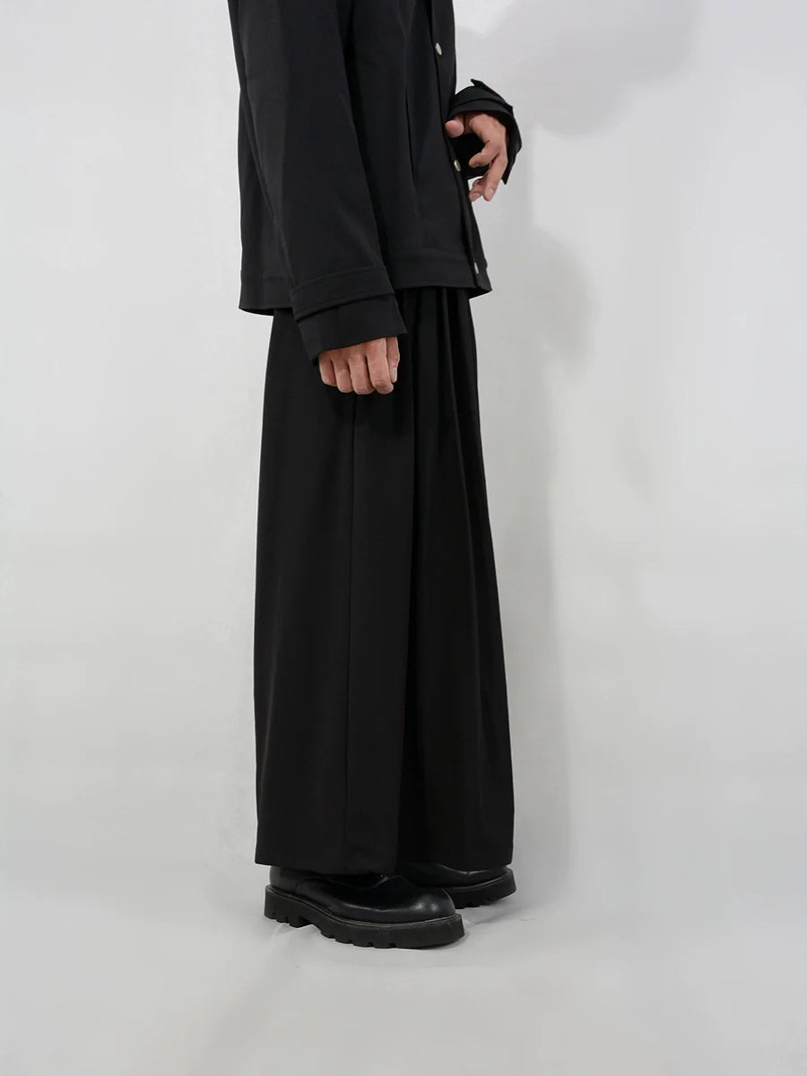 Super Wide-Leg Pleated Black Palazzo Pants