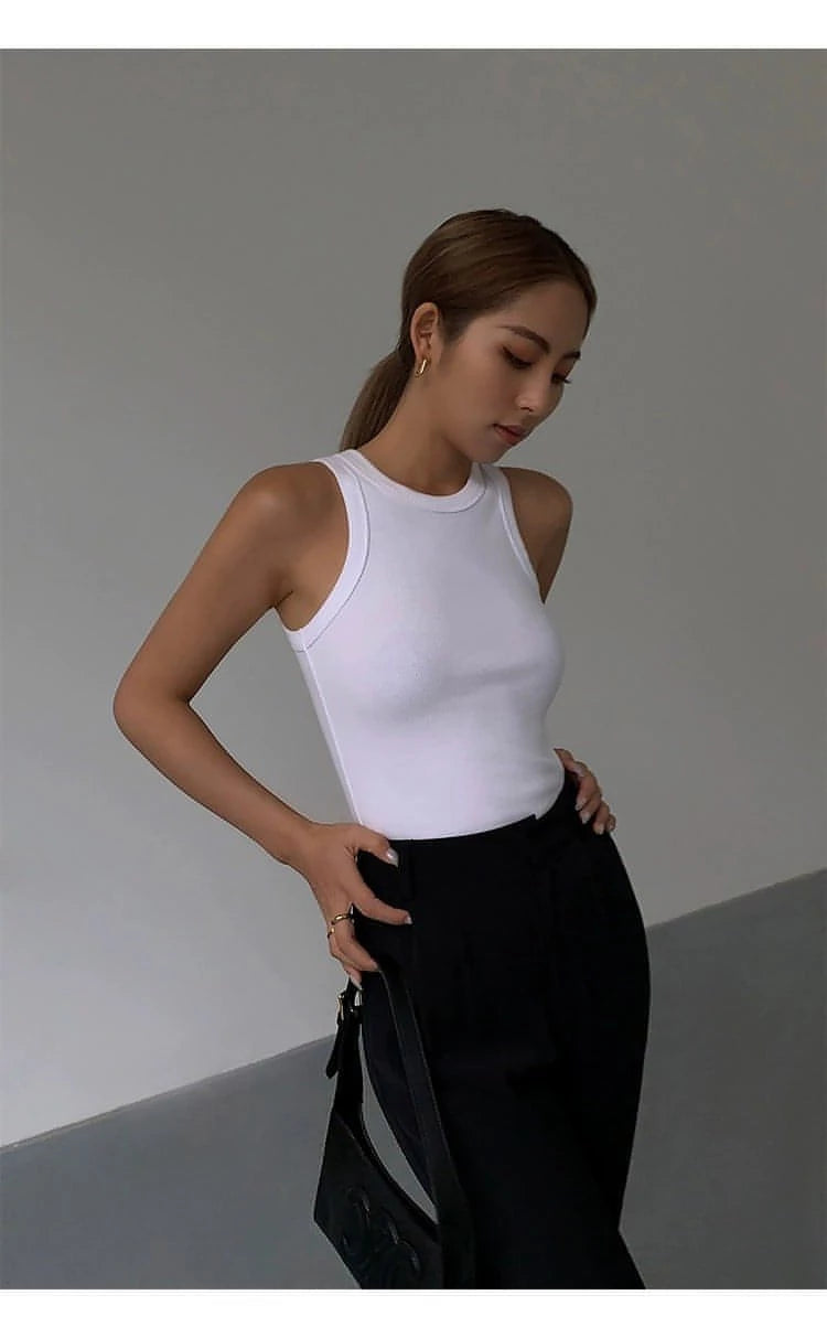 Summer Black Knitted Spaghetti Strap Tank Top - chiclara