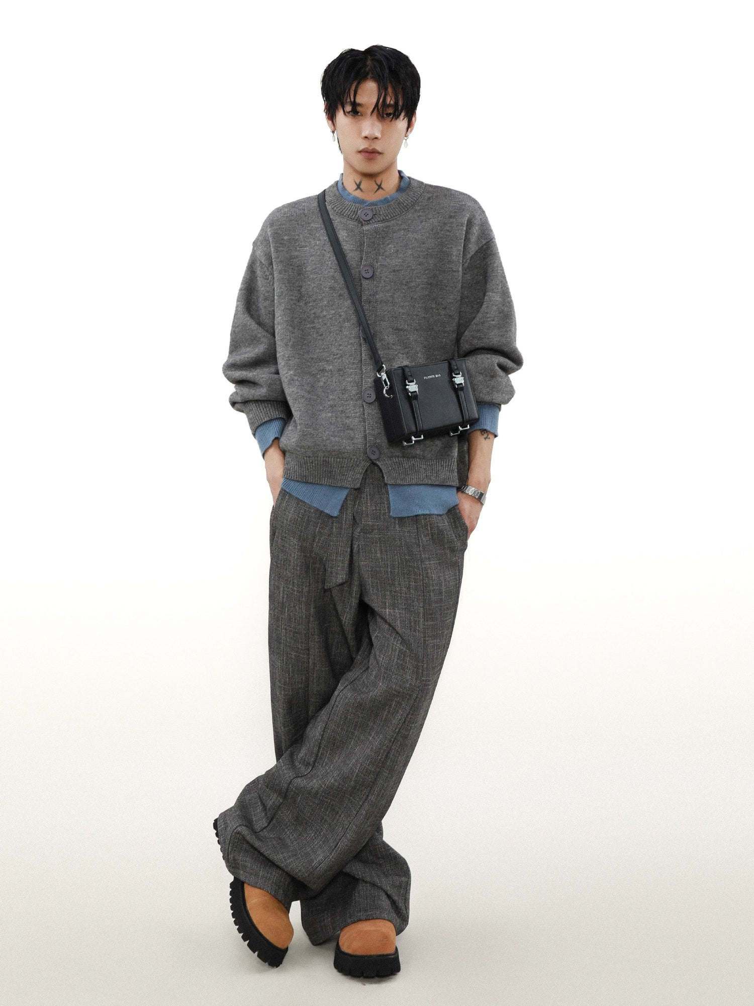 Slate Mist Oversized Knit Cardigan