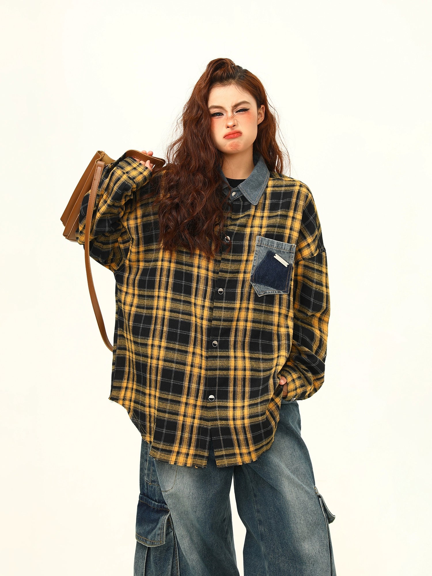 Plaid Patchwork Shirt Jacket