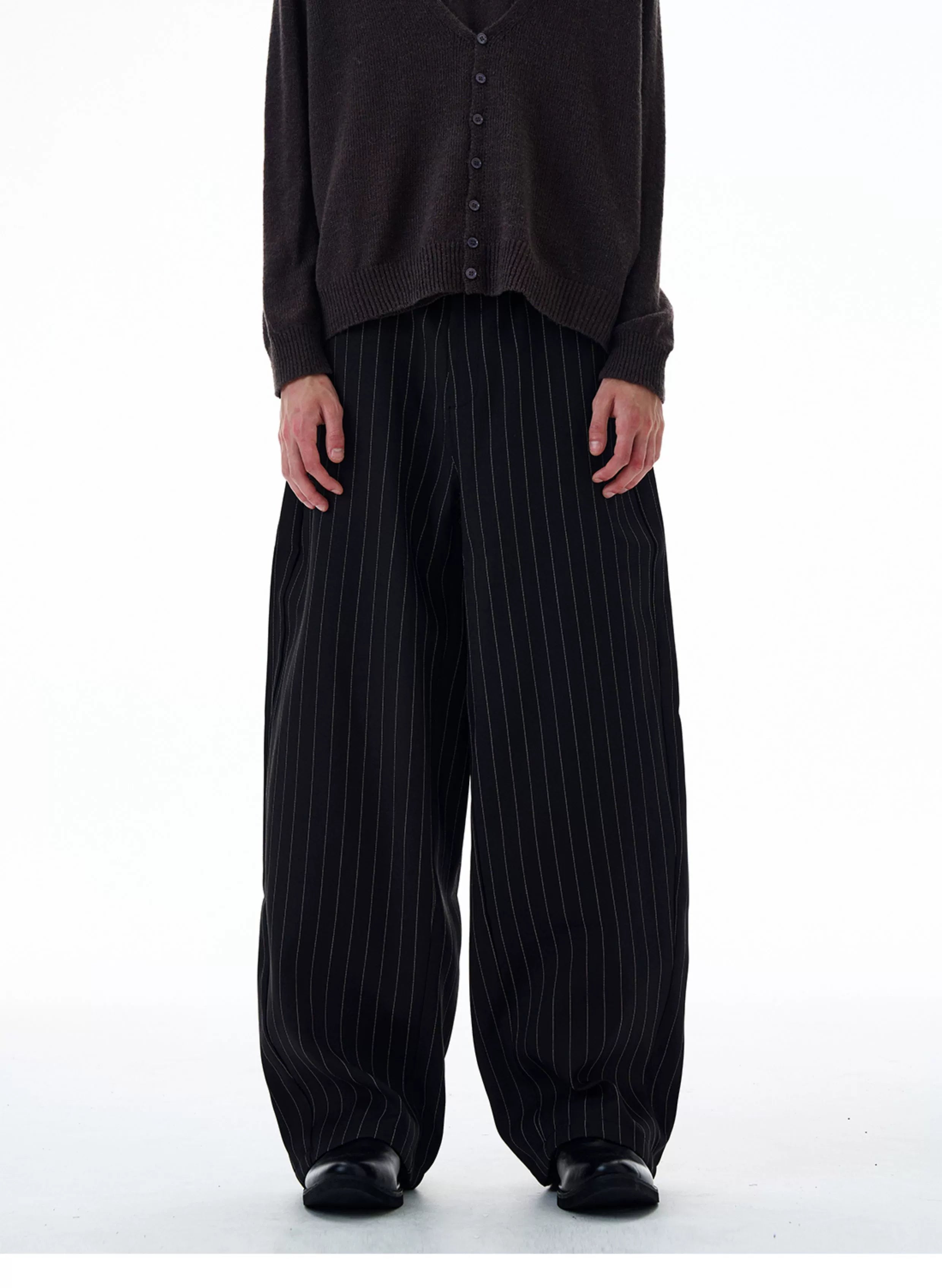 Chocolate Pinstripe Wide-Leg Trousers