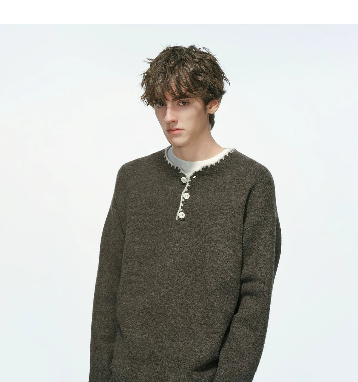 Frayedge Cozy Henley Knit Sweater