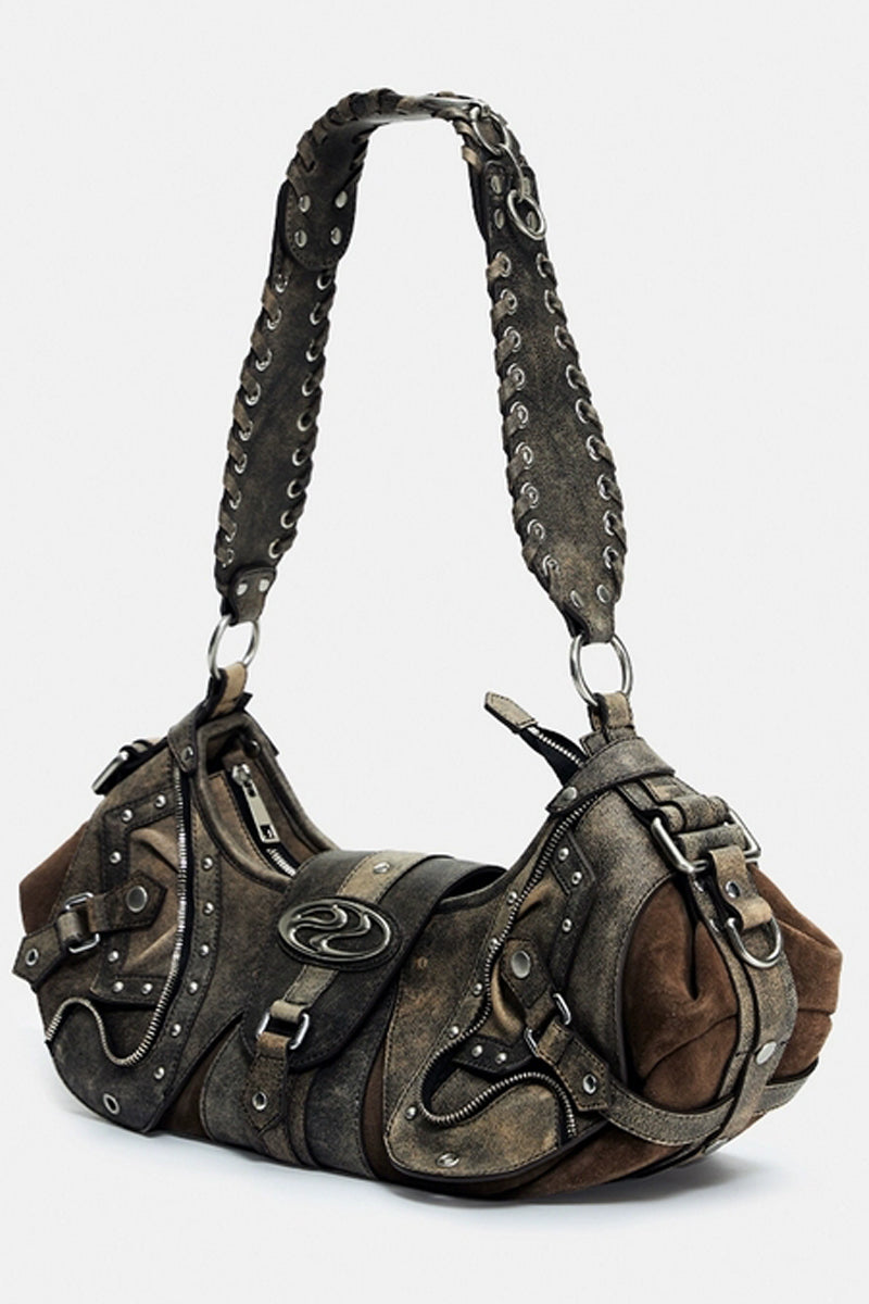 Crackle Chain Studded Hobo Bag
