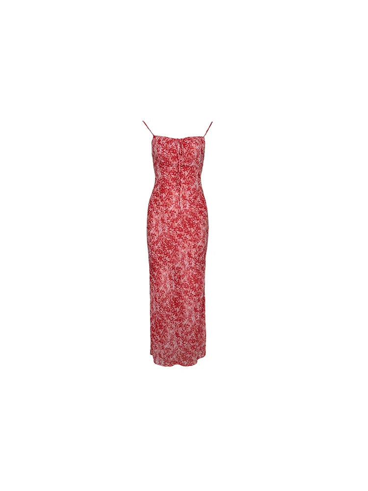 Lace Up Floral Spaghetti Strap Maxi Dress