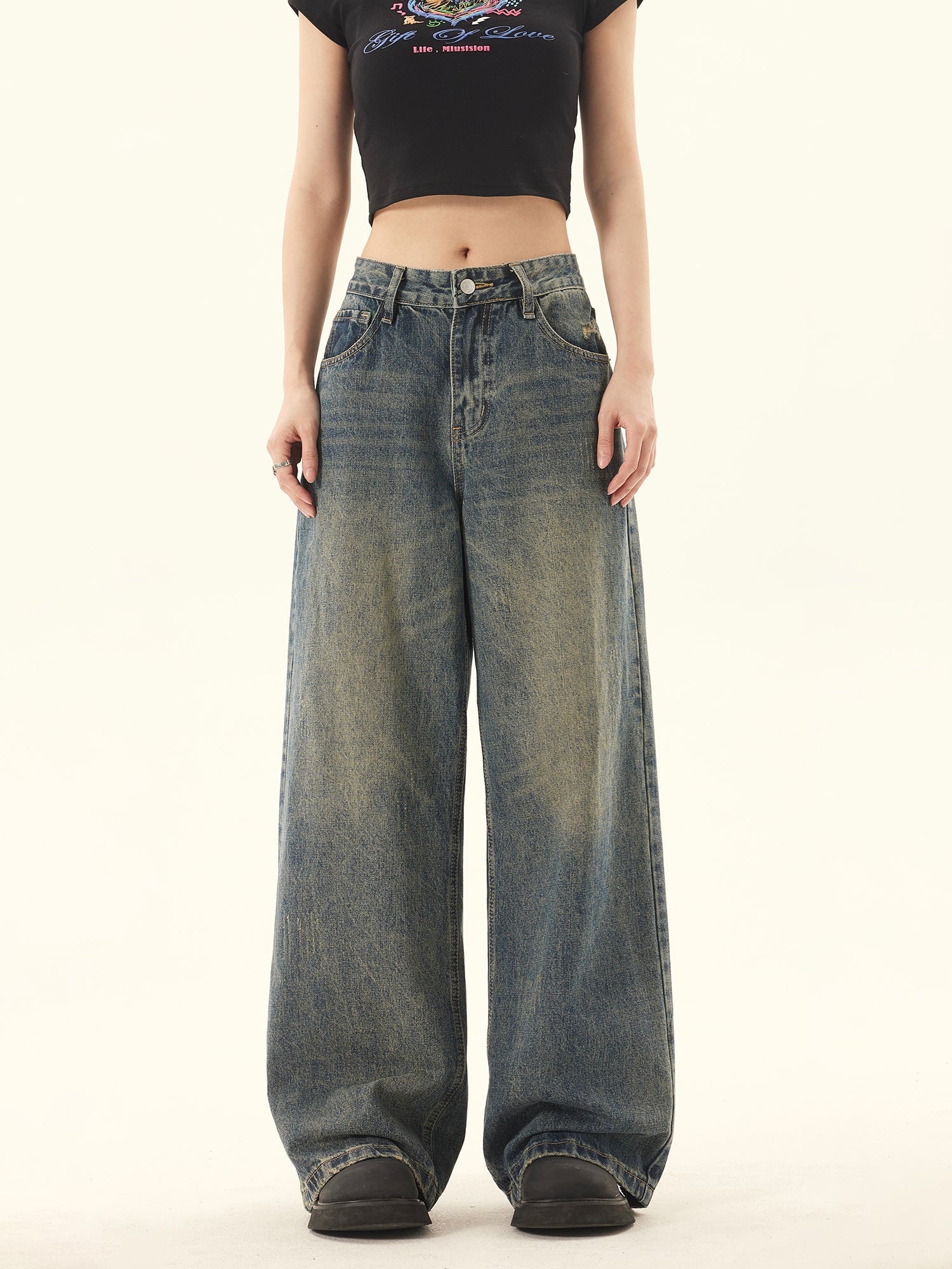 Vintage High Rise Wide -Bein -Jeans