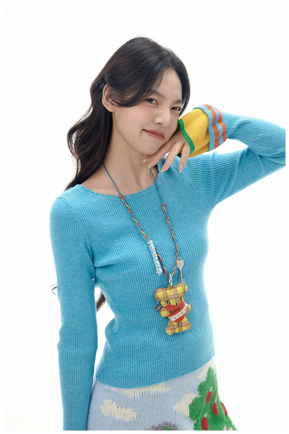 Turquoise Ribbed Knit Sweater