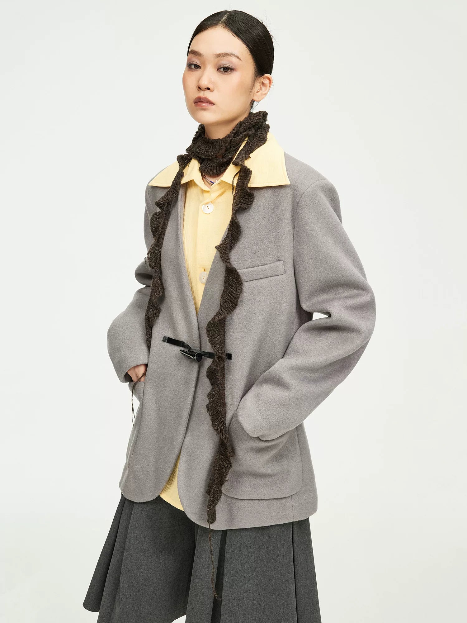 Toggle Closure Collarless Blazer