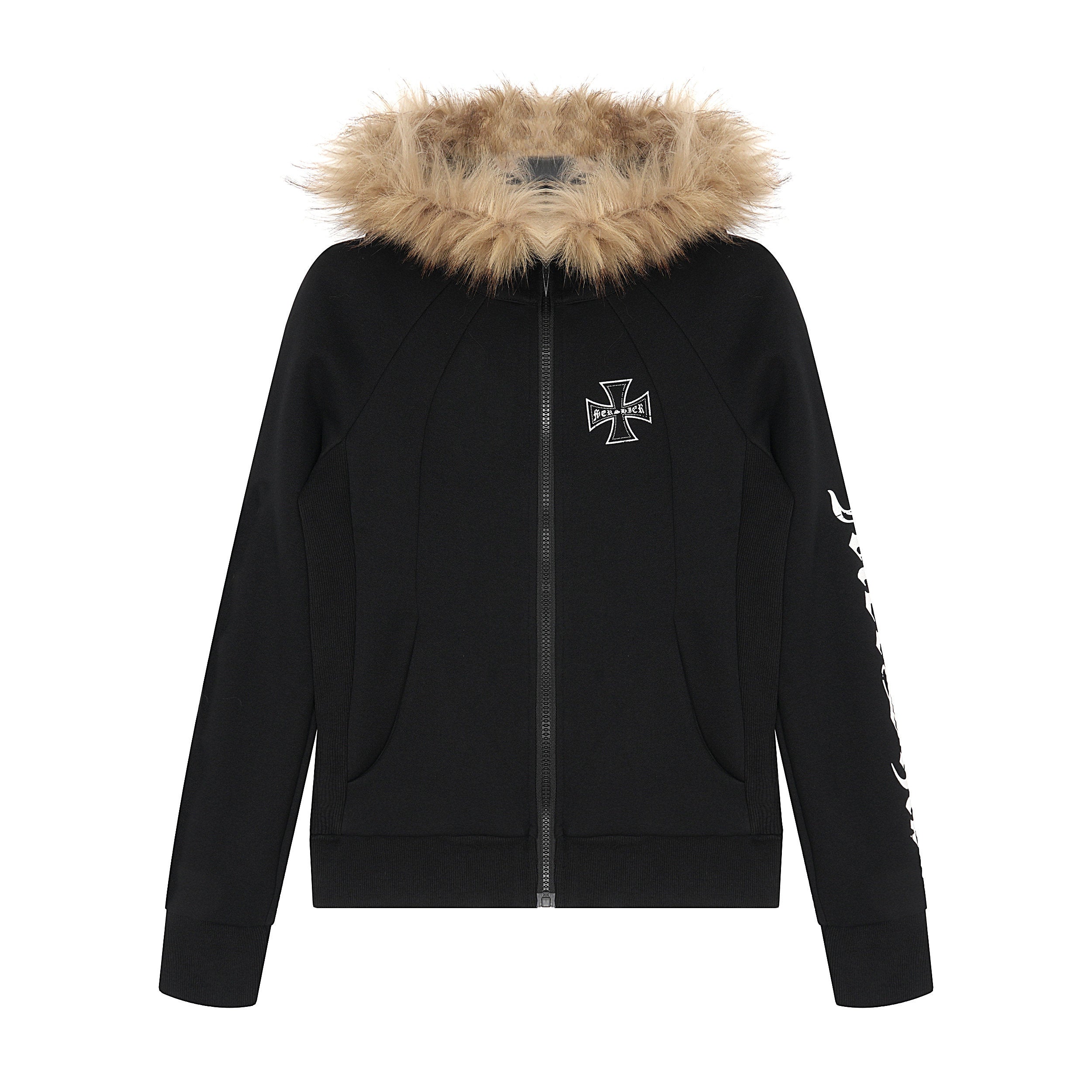 Men's Faux-Fur Collar Cross-Print Hoodie