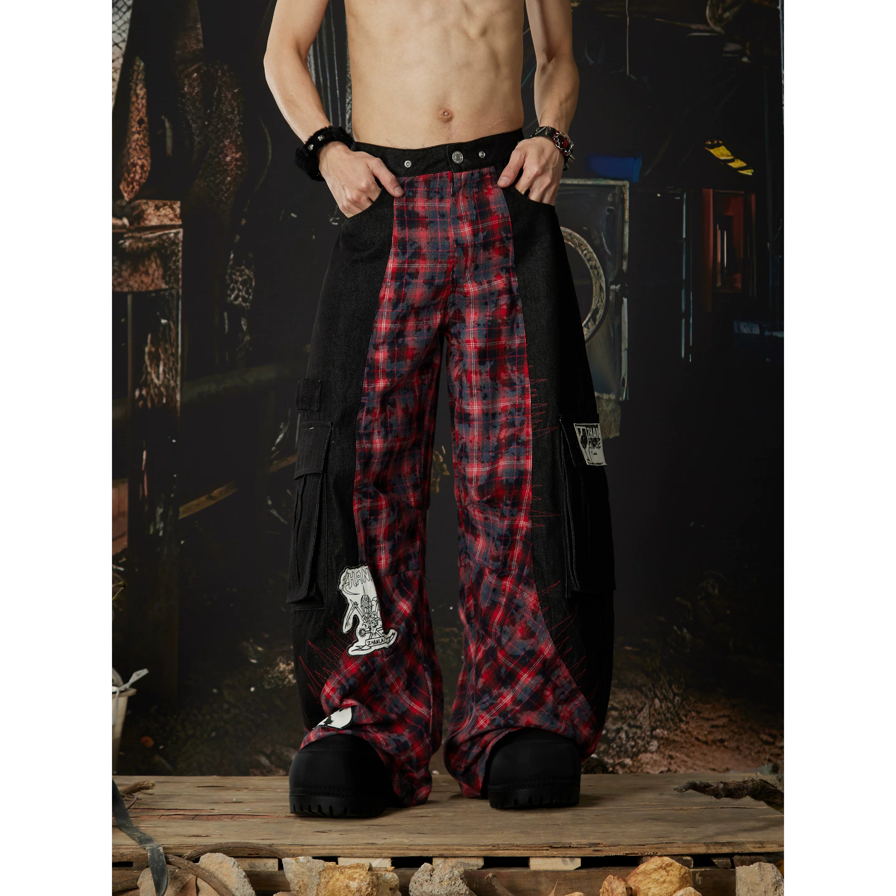 Riot Plaid Layered Trench Cargo Pants