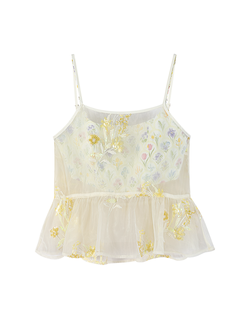 Floral Embroidered Tulle Midi Dress