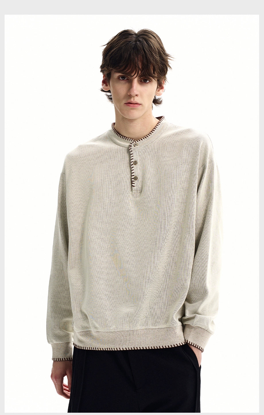 Ivory Stitch Henley Sweatshirt