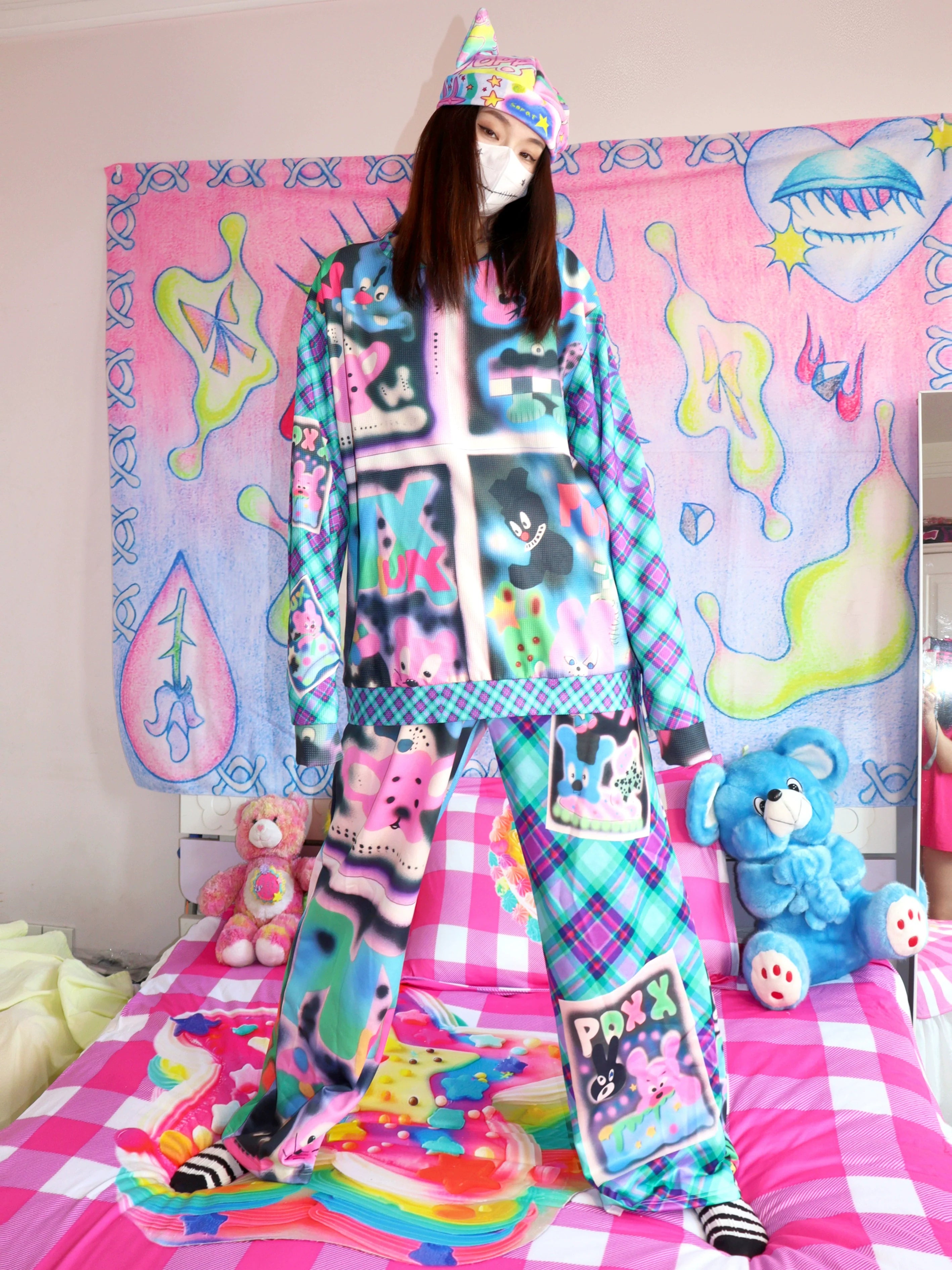 Kawaii Plaid Print Oversized Sweater