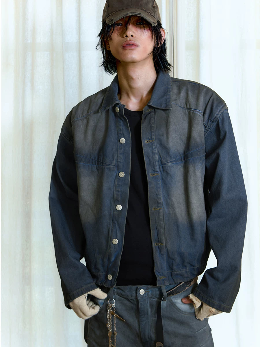 Faded Indigo Panelled Denim Trucker Jacket