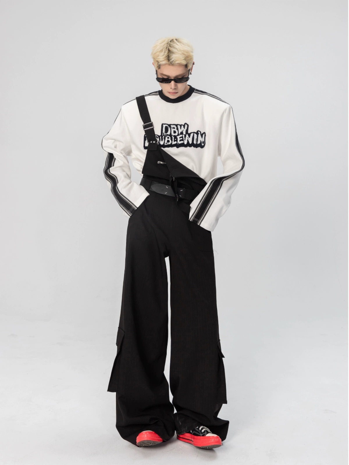 Monochrome Streak Varsity Sweatshirt