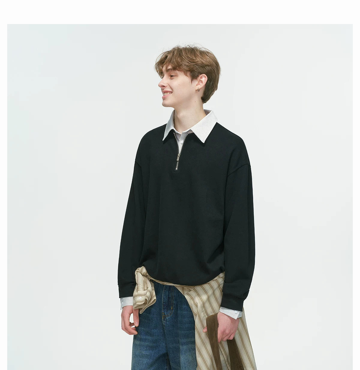Layered Collar Half‑Zip Knit Pullover