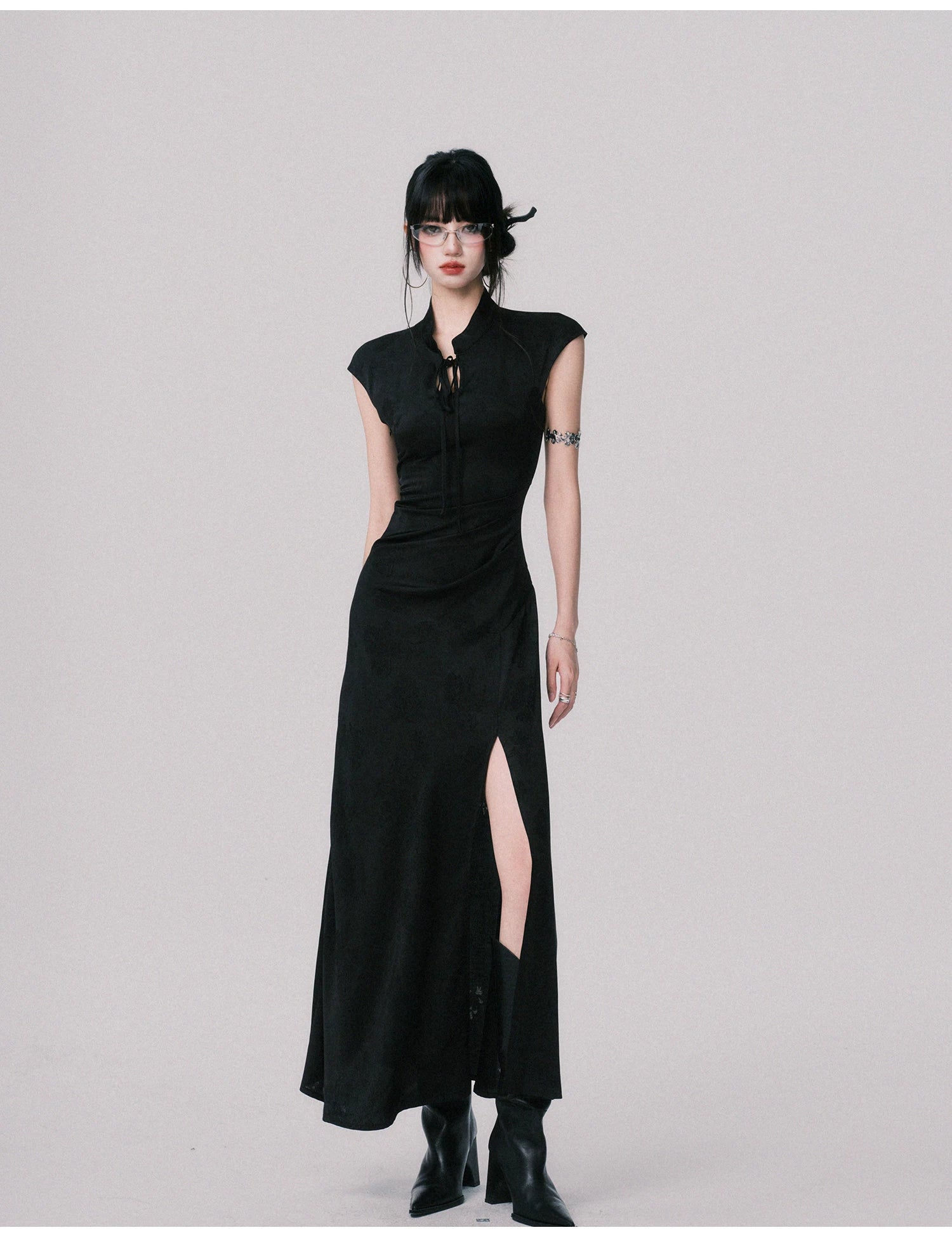 Midnight Cipher Cheongsam Maxi Dress