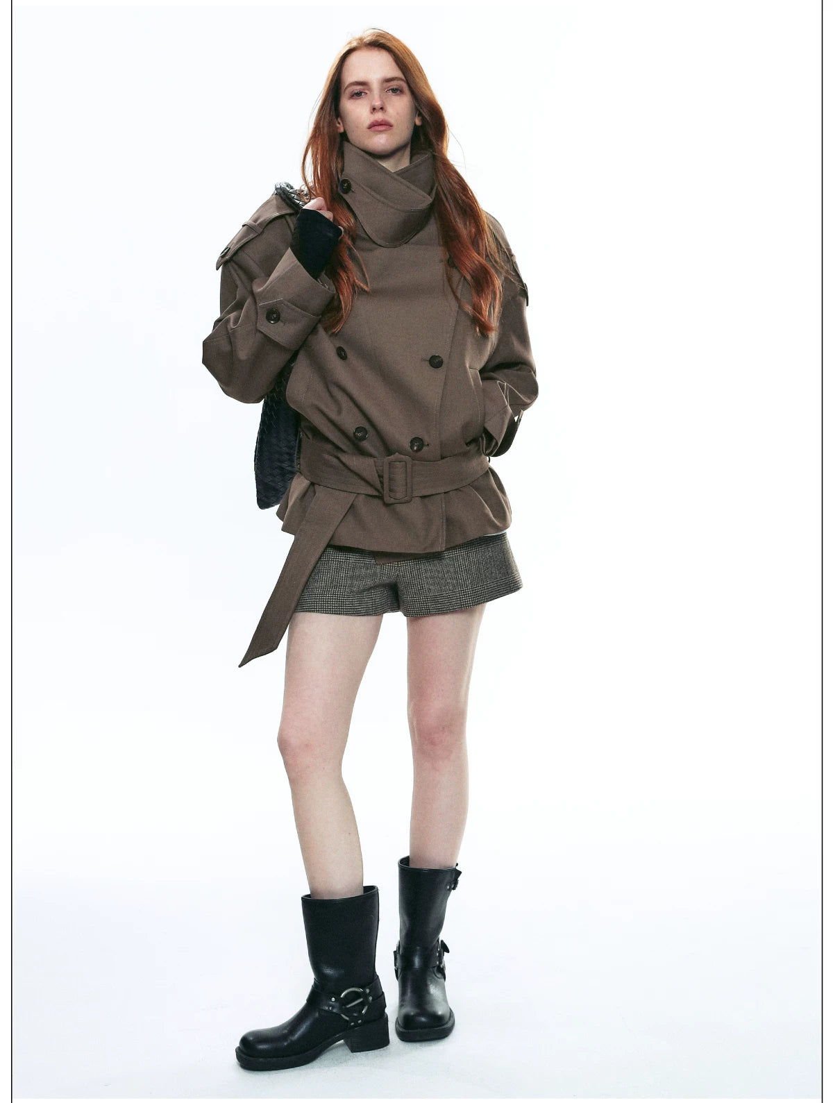 Draped Collar Belted Trench Jacket