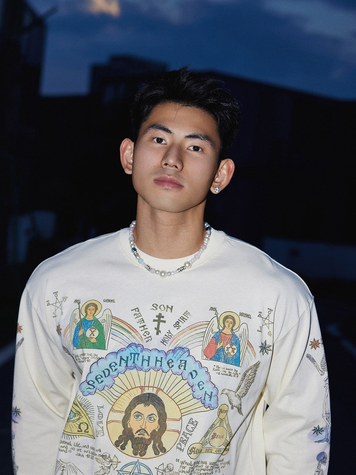 Religious Icon Print Oversized Sweatshirt