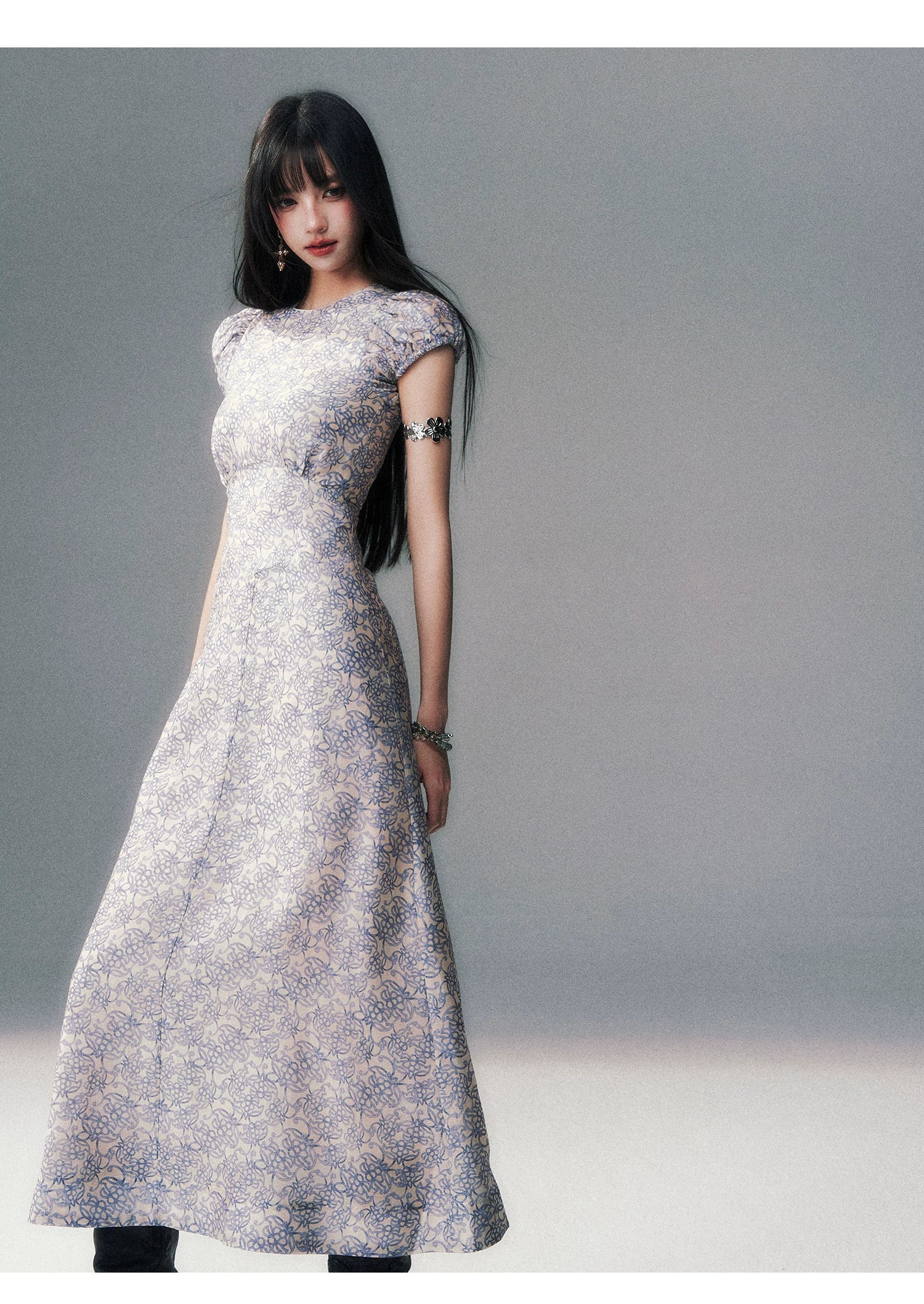 Mist Petal Lace Column Dress