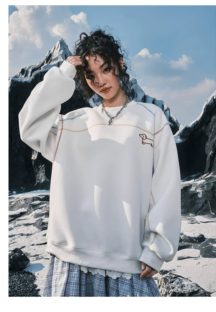 Dachshund Embroidered Oversized Crewneck Sweatshirt