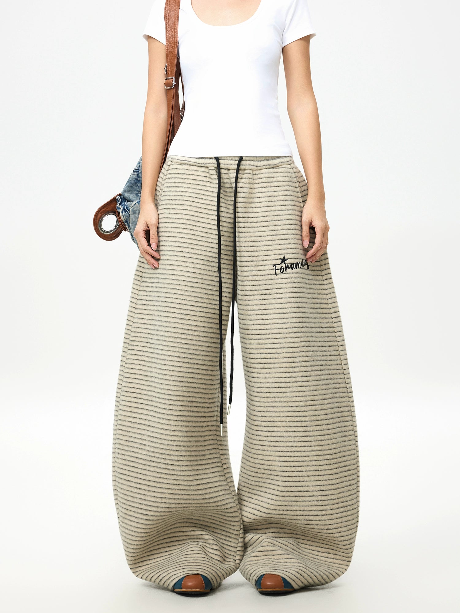 Harbor Stripe Fleece Wide-Leg Pants