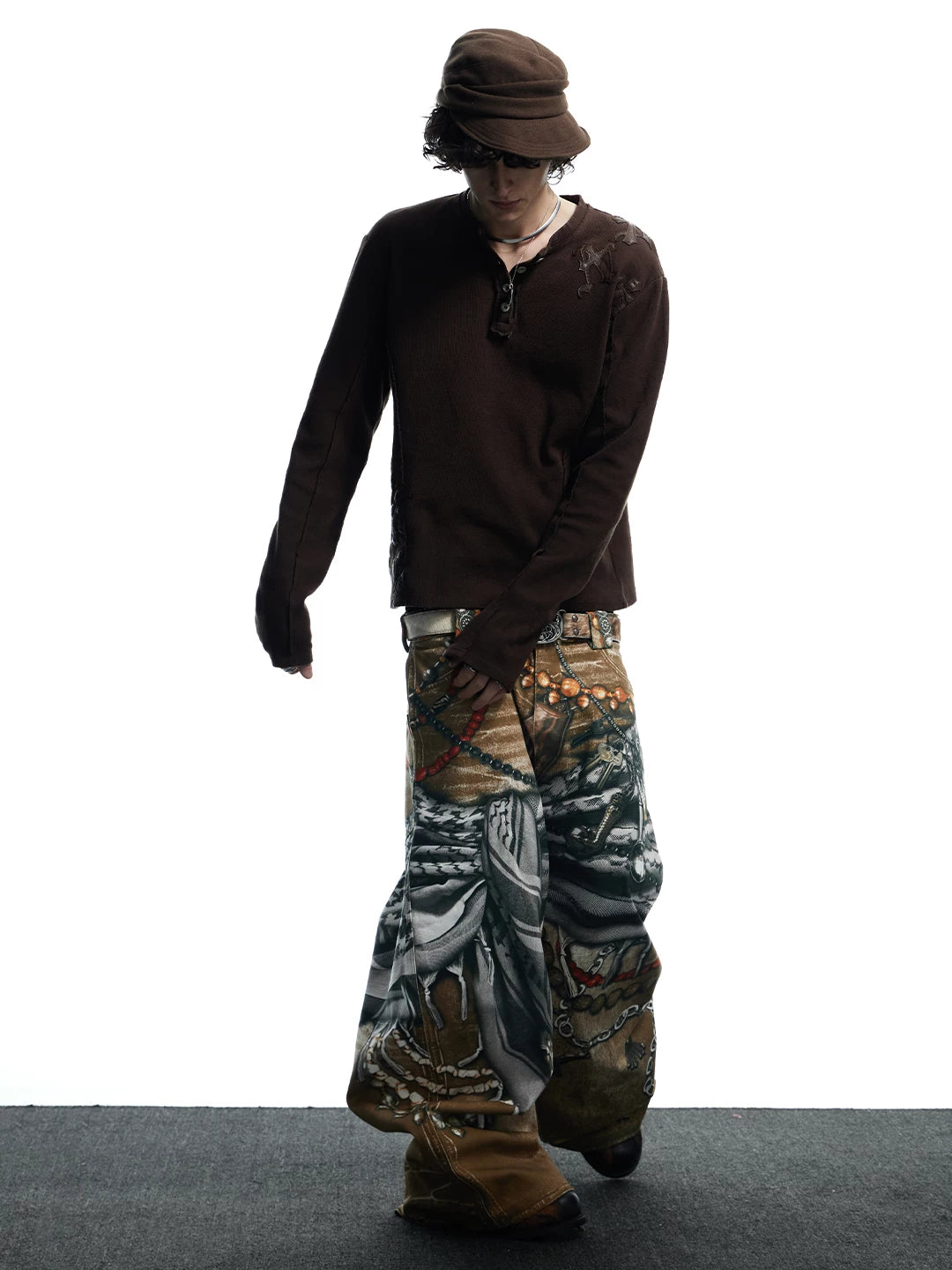 Tribal Collage Print Wide Leg Jeans