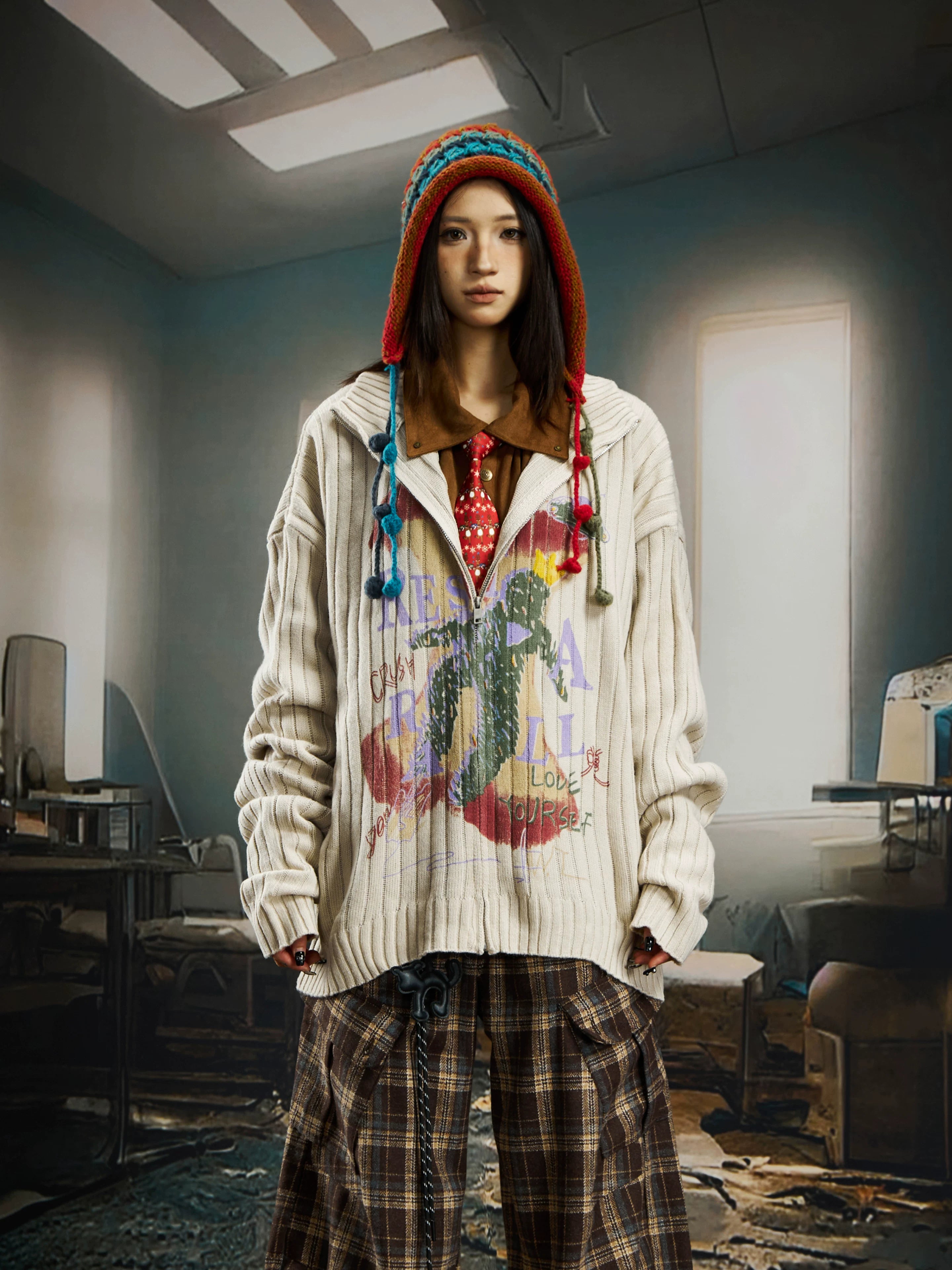 Crushed Petals Garden Zip Knit Cardigan