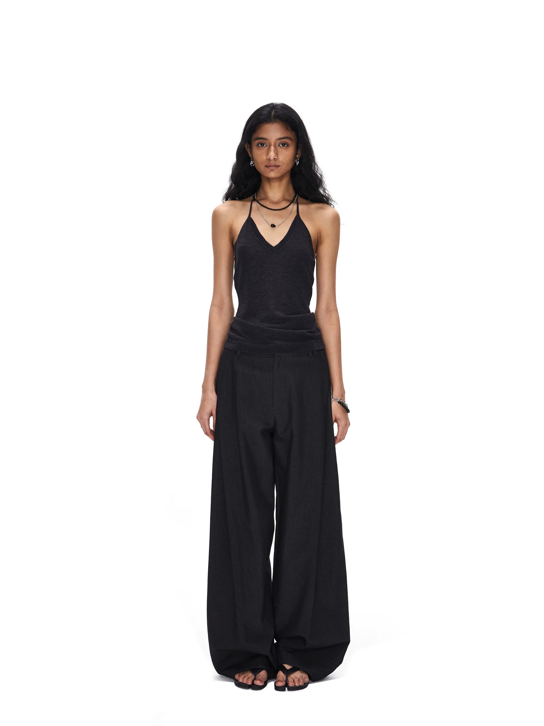 Drape Pleated Wide-Leg Suit Pants