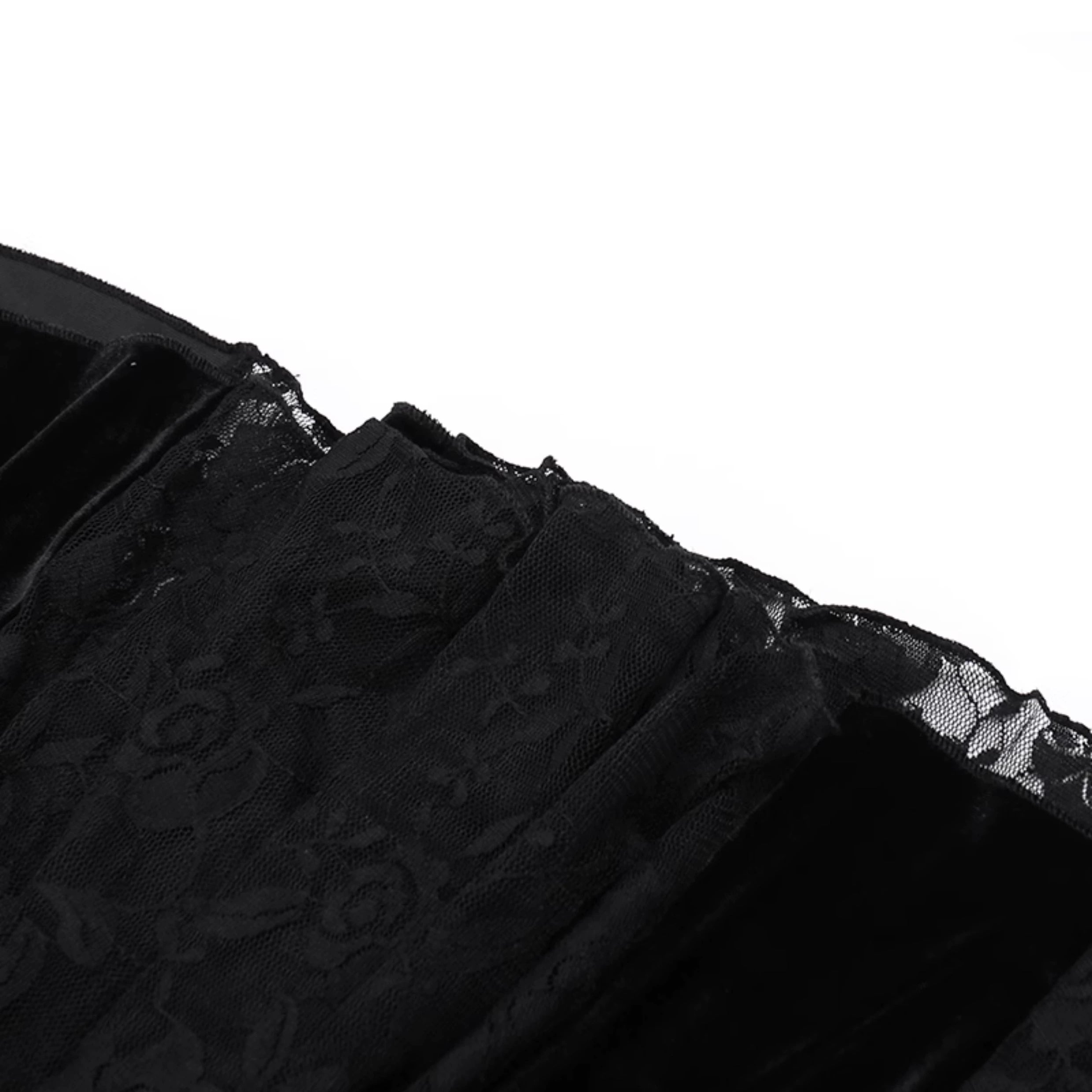 Robe sirène en velours gothique wannathis - robe de plancher en dentelle à manches longues avec collier élevé