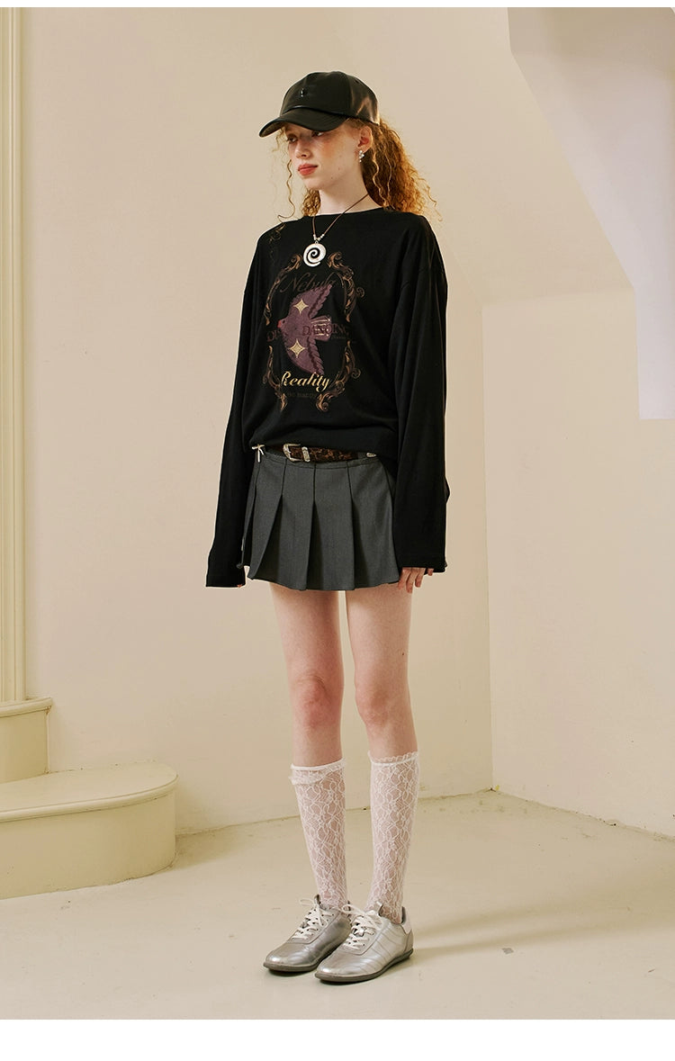Vintage Graphic Print Layered Sweater