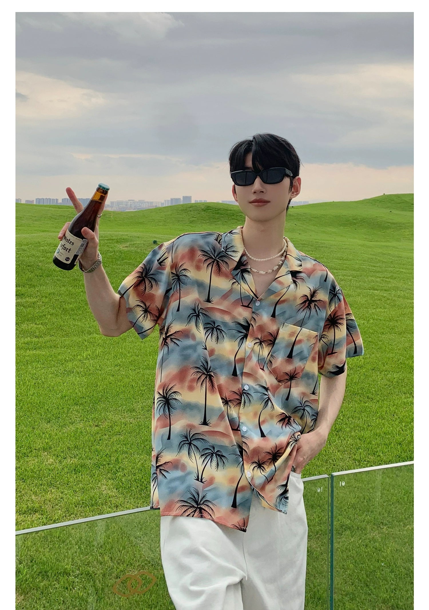 Tropical Sunset Palm Tree Print Shirt