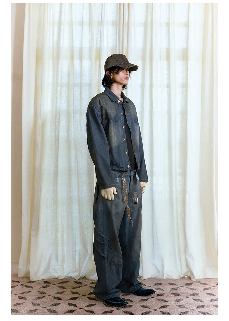 Faded Indigo Panelled Denim Trucker Jacket