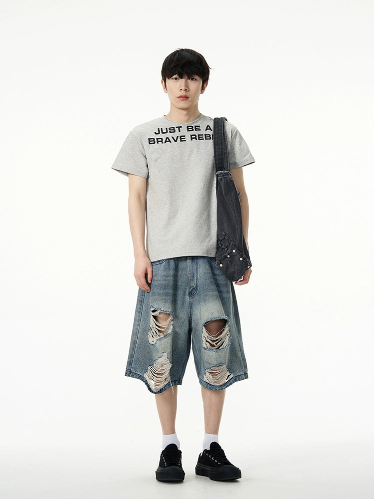 Distressed Ripped Denim Bermuda Shorts
