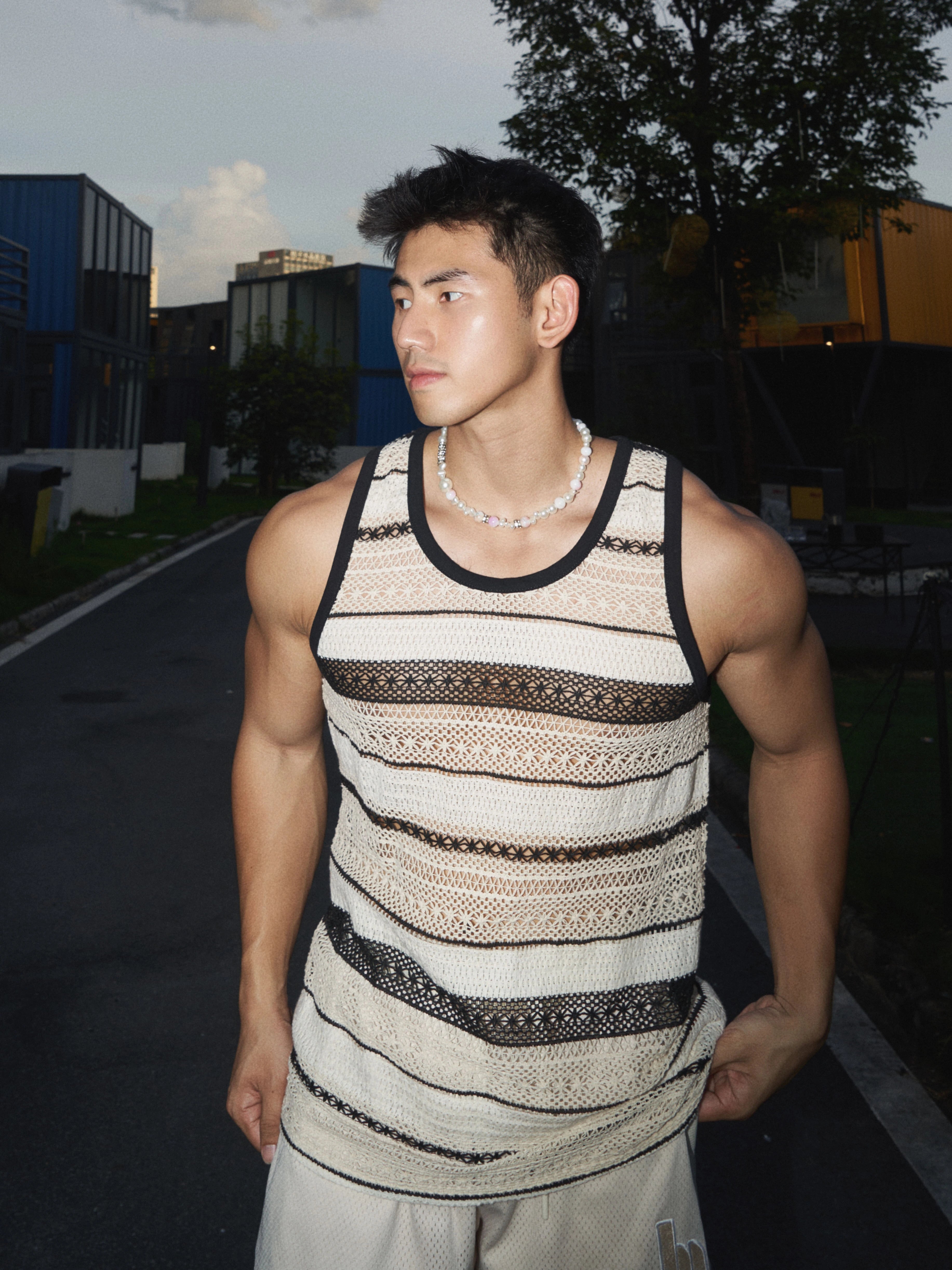 Striped Mesh Tank Top