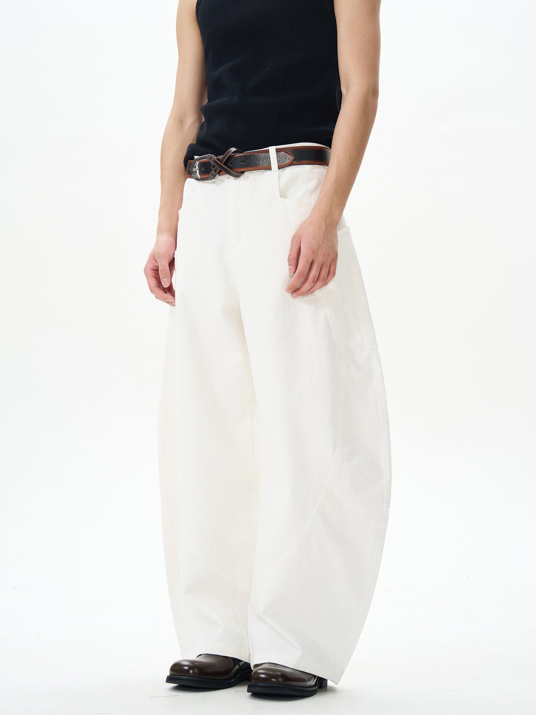 Cream Relaxed Wide Leg Trousers