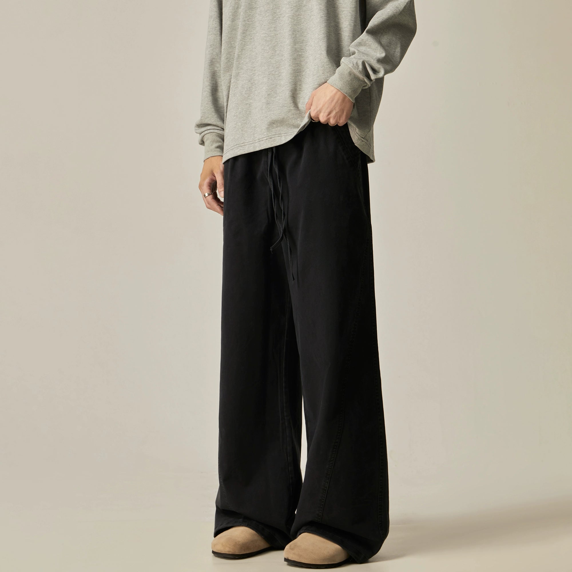 Brown Loose Drawstring Wide Pants