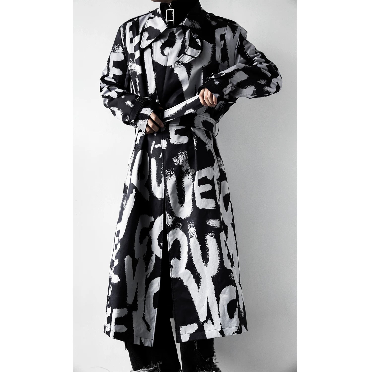 Monochrome Riot Script Trench Coat
