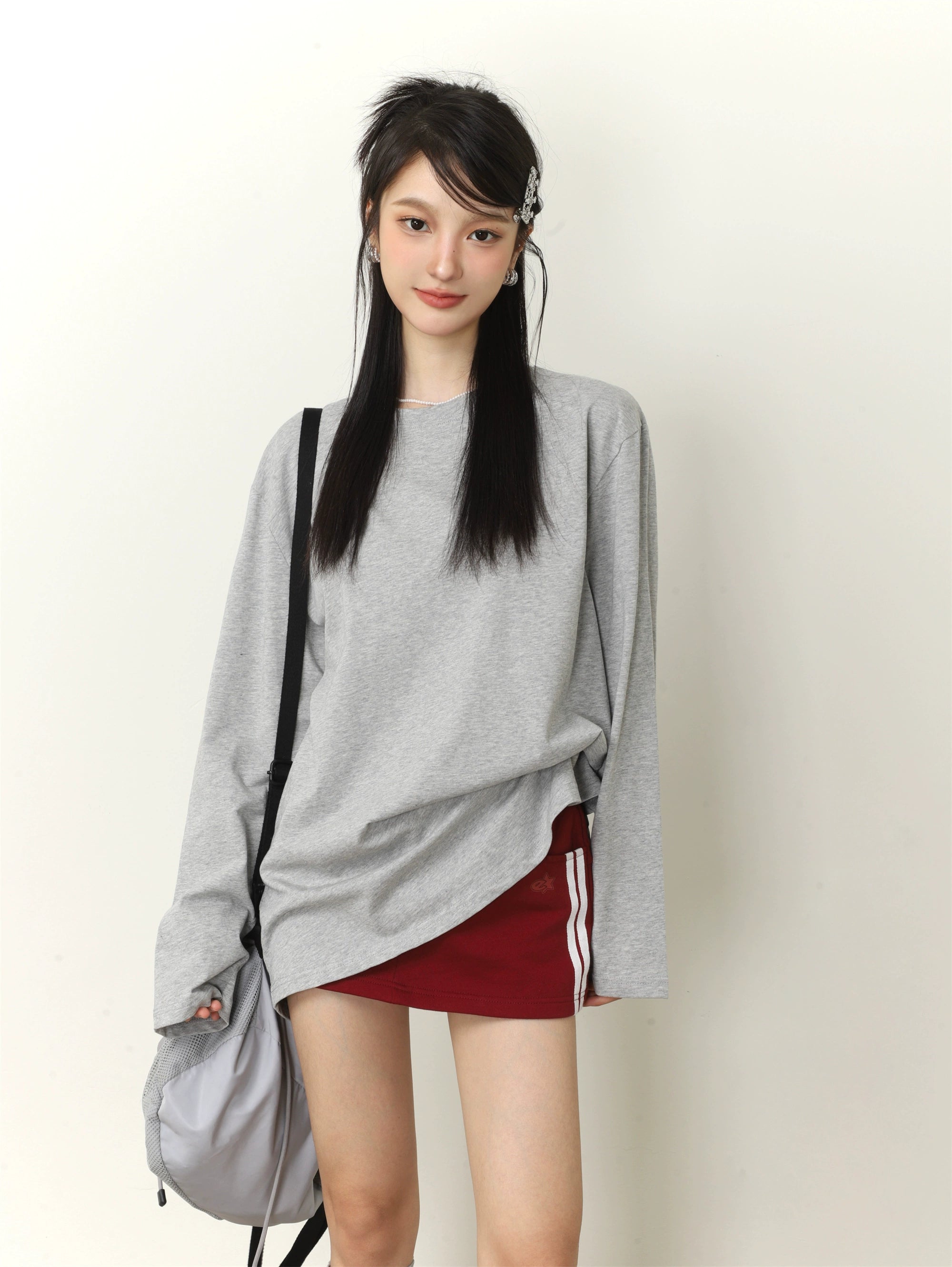 Feste Farbe Lose Long Sleeve T-Shirt