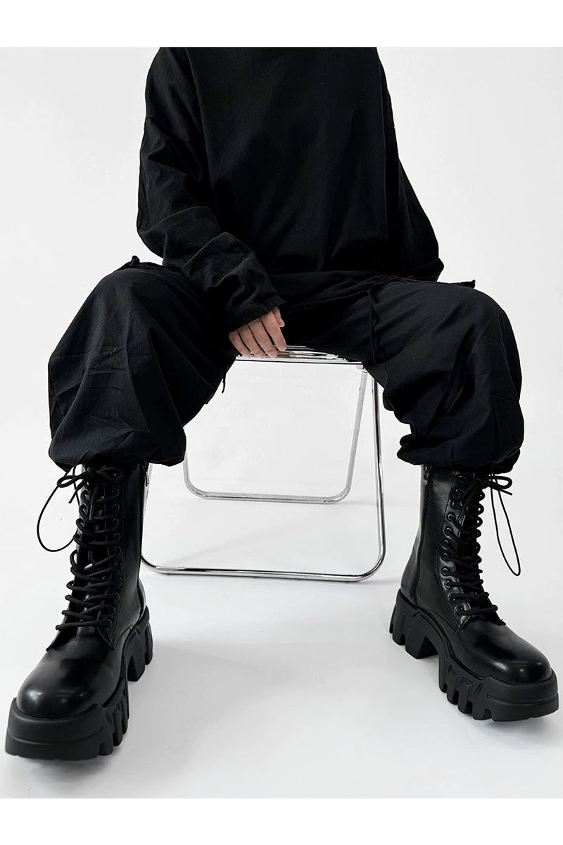 Futuristic Black Zip Platform Combat Boots