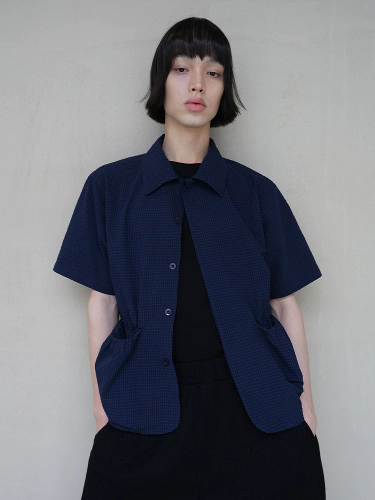 Textured Front Patch Pockets Short-Sleeve Shirt