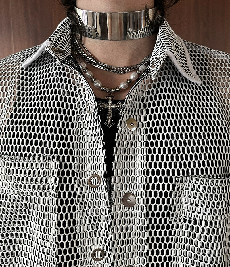 Mesh Button-Up Shirt