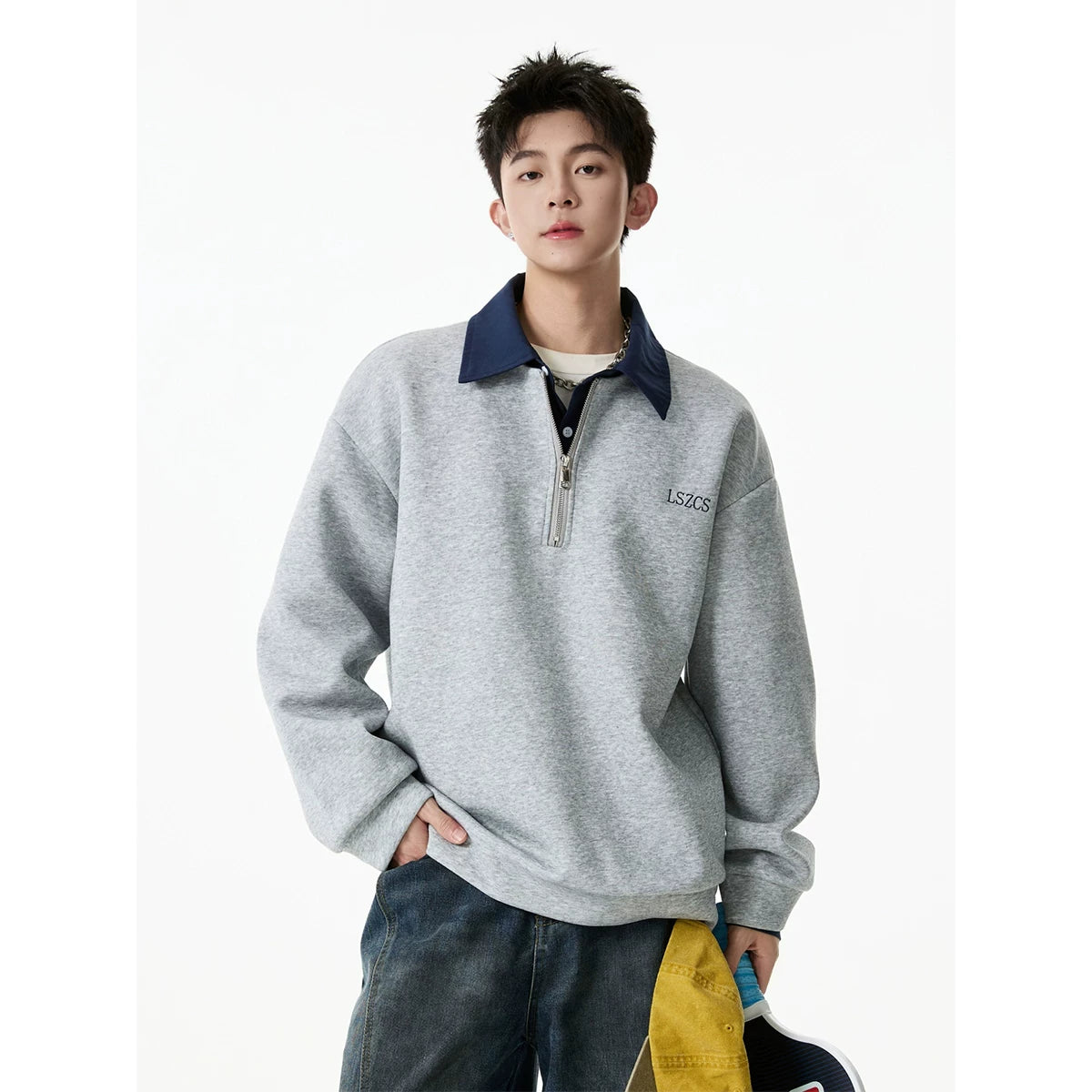 Harbor Crest Contrast-Collar Quarter-Zip Sweatshirt