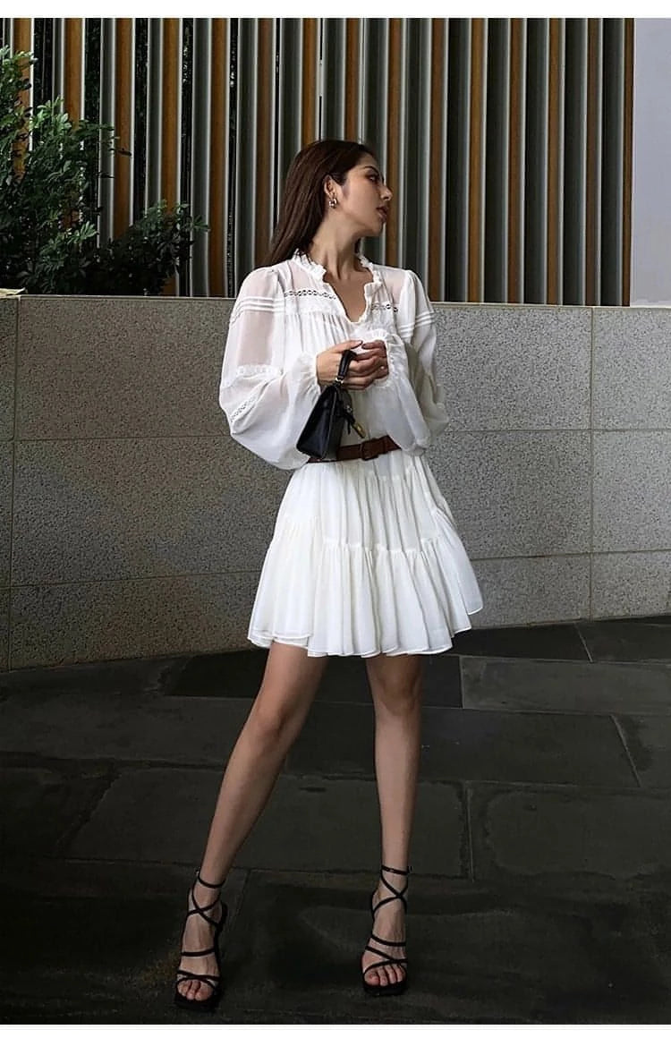 Summer French Style White Shirt Dress - chiclara