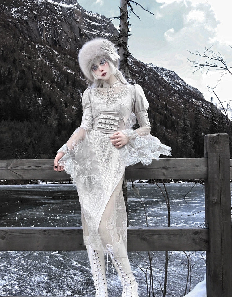 Vintage White Lace Angel Sleeve Dress