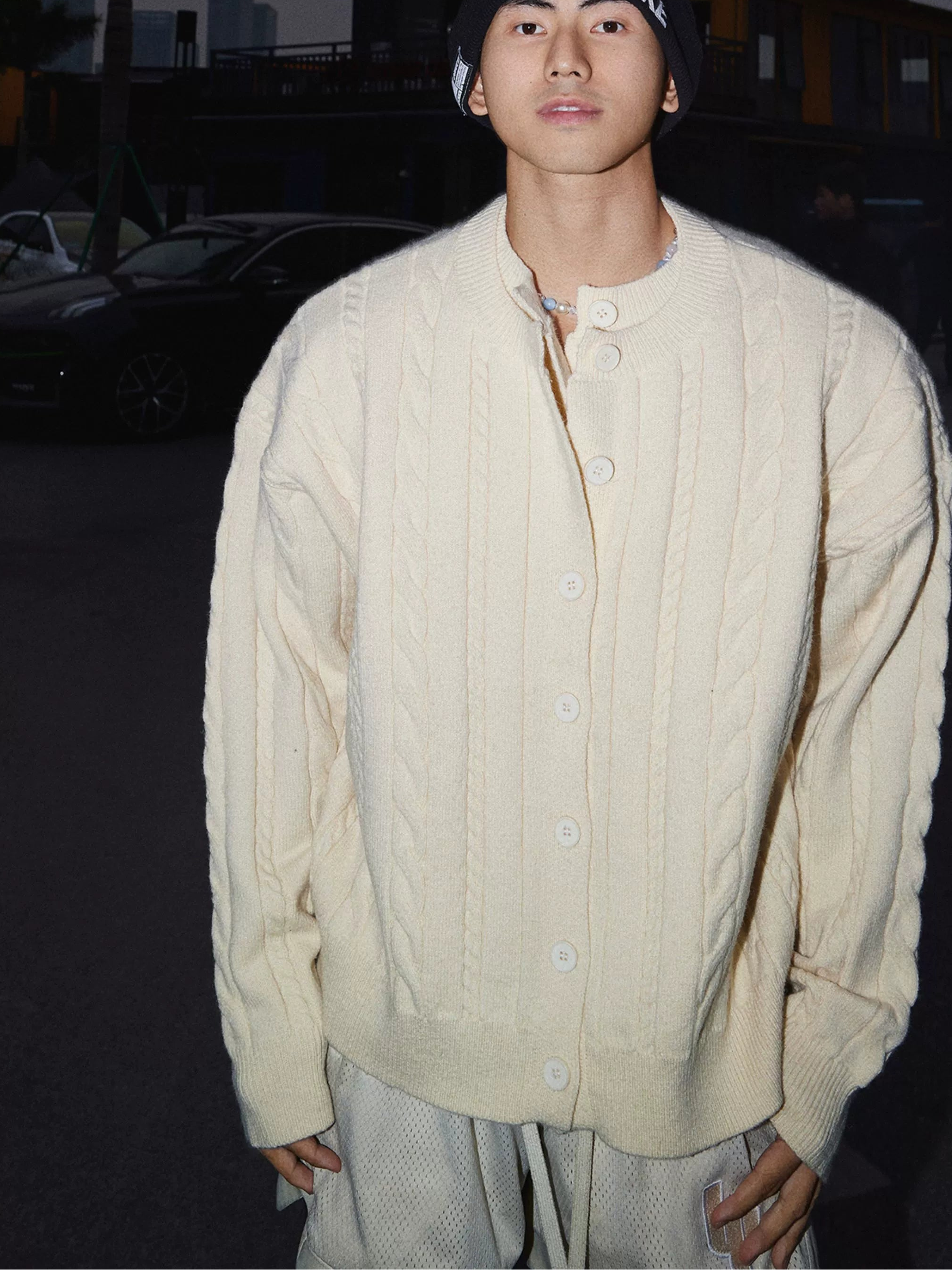 Button-Up Cable Knit Cardigan