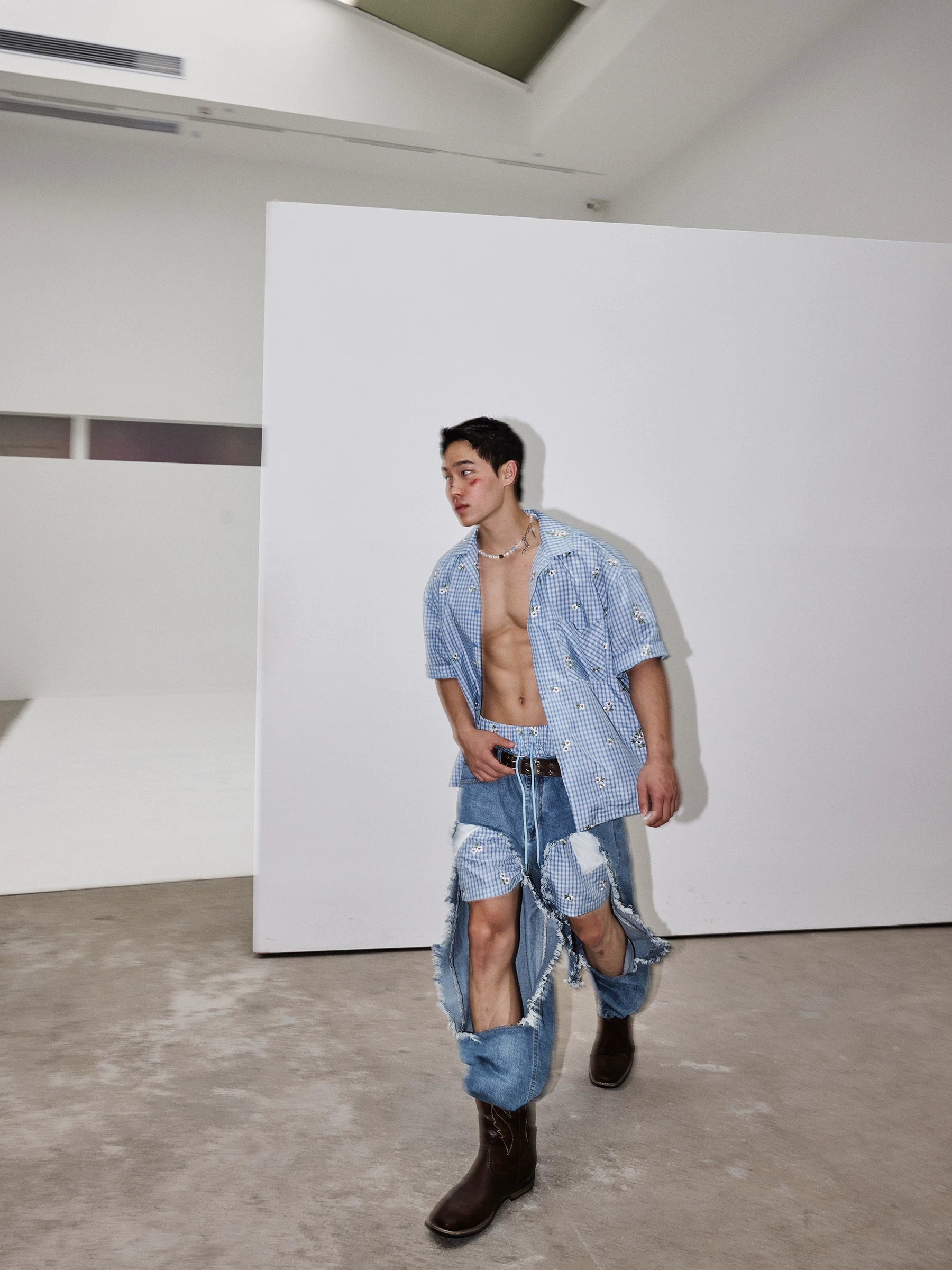 Extreme Cutout Layered Panel Denim Pants