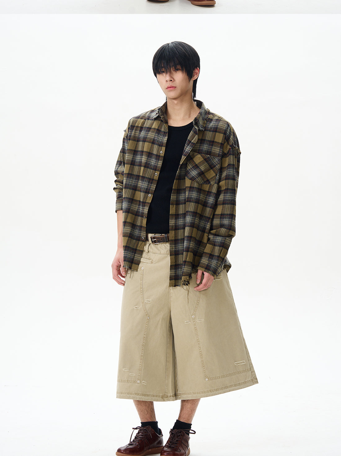 Distressed Grey Cargo Denim Shorts