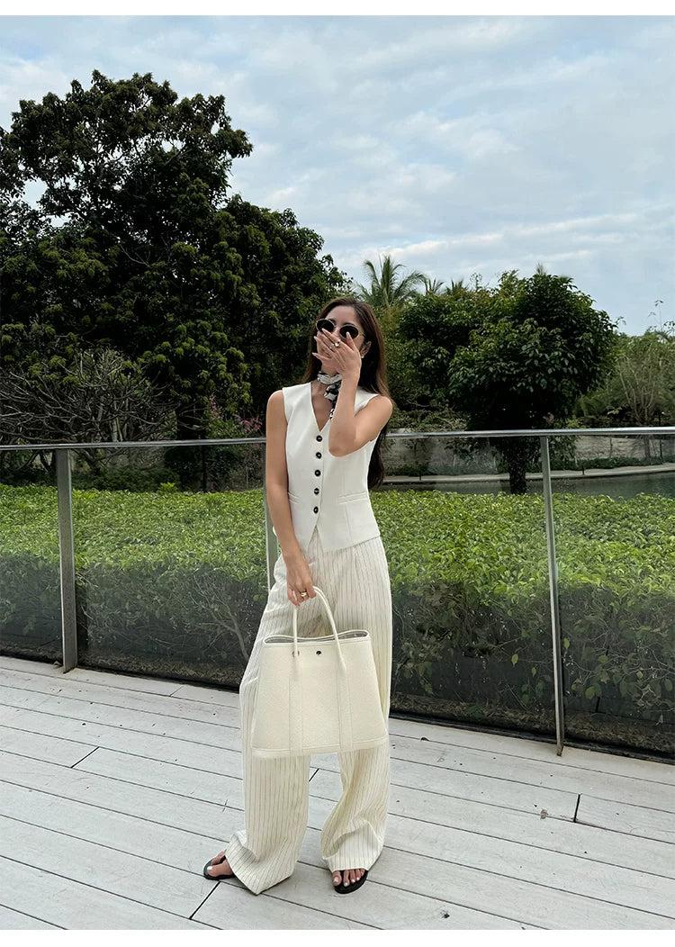 Pinstripe Drawstring Wide Leg Pants