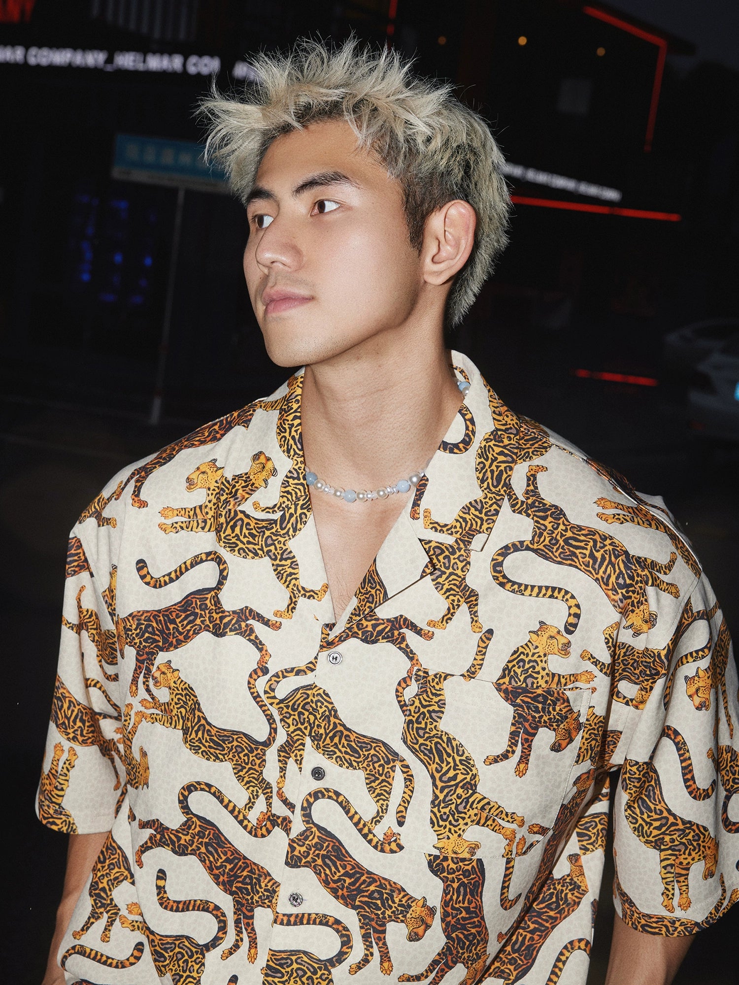Beige Leopard Print Short Sleeve Shirt